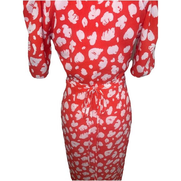 French Connection Aimee Verona Hibiscus & White Drape Front Split Midi Dress -0 - Picture 6 of 13